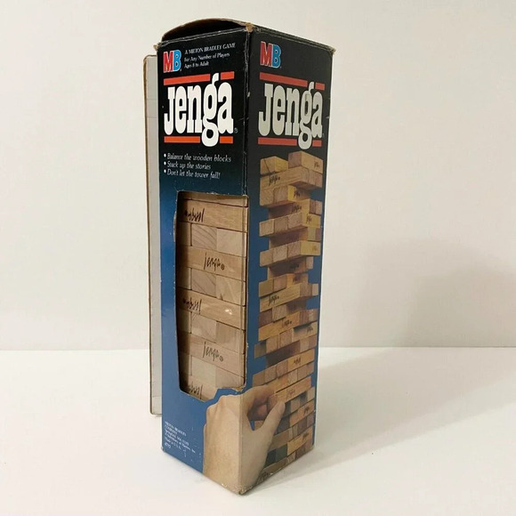 Vintage 1986 Jenga Milton Bradley Game Damaged Box - Picture 1 of 16
